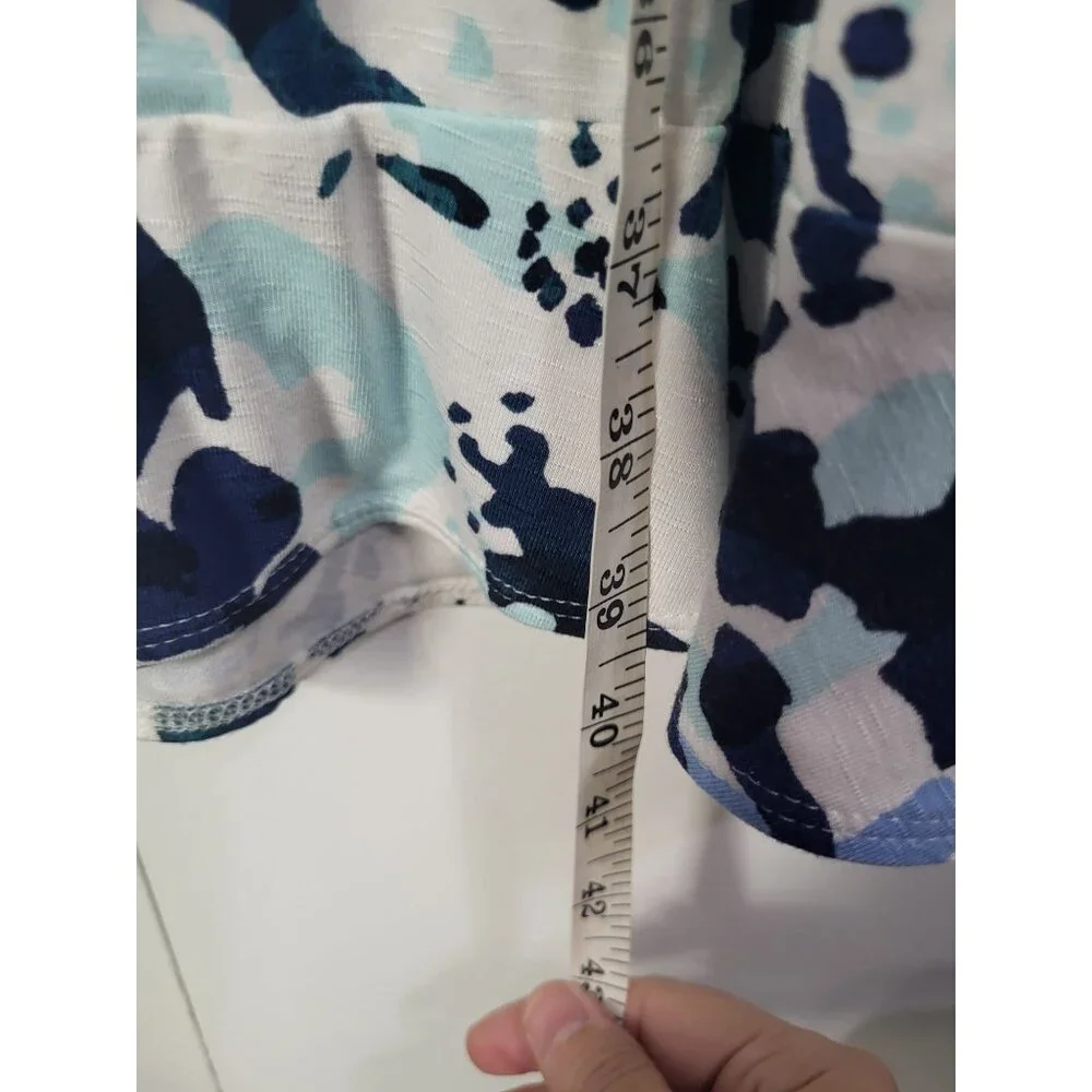 J Jill Women's LG Dress Floral Ruffle Short Sleeve Stretch Blue White Pockets - Picture 6 of 7